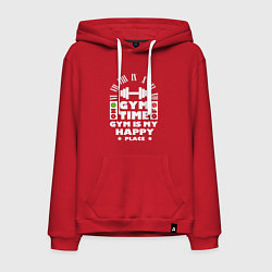Толстовка-худи хлопковая мужская Время спортзала, цвет: красный