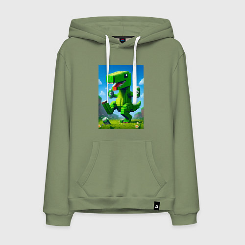 Мужская толстовка-худи Пивозаврик с банками пивасика - кубический Майнкра / Авокадо – фото 1