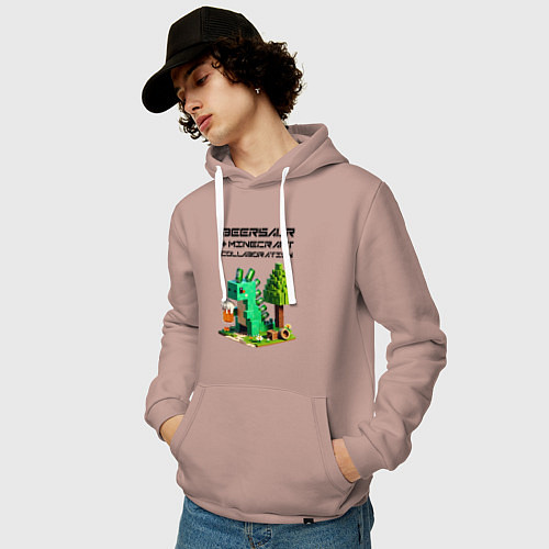Мужская толстовка-худи Collaboration of Minecraft and beersaur - ai art / Пыльно-розовый – фото 3