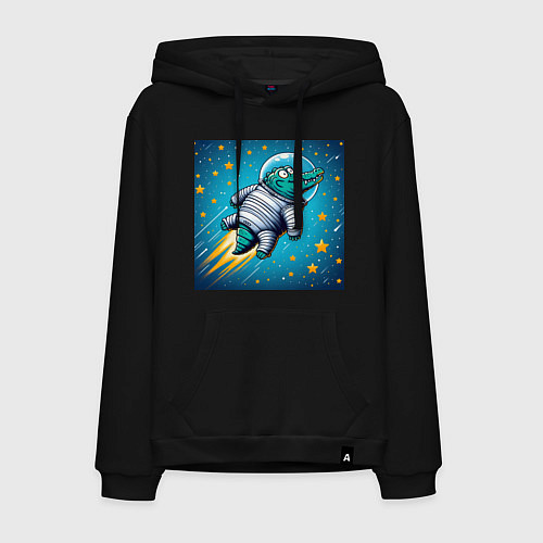 Мужская толстовка-худи Крокодил летит в космосе / Черный – фото 1