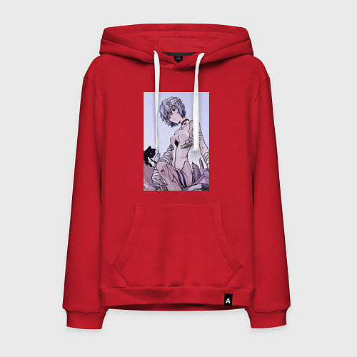Мужская толстовка-худи Евангелион Рей Аянами кот / Красный – фото 1