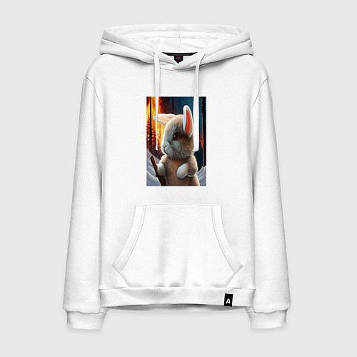Мужская толстовка-худи Заяц в огненном лесу / Белый – фото 1