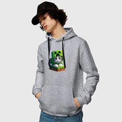 Толстовка-худи хлопковая мужская Kitten creeper collaboration - ai art, цвет: меланж — фото 2