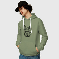 Толстовка-худи хлопковая мужская Кролик в новогодней шапке, цвет: авокадо — фото 2