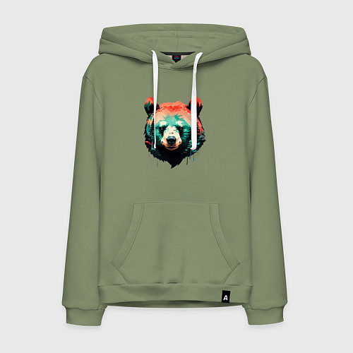 Мужская толстовка-худи Голова медведя на фоне леса / Авокадо – фото 1