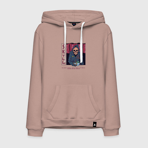 Мужская толстовка-худи Скелет ест рамен / Пыльно-розовый – фото 1