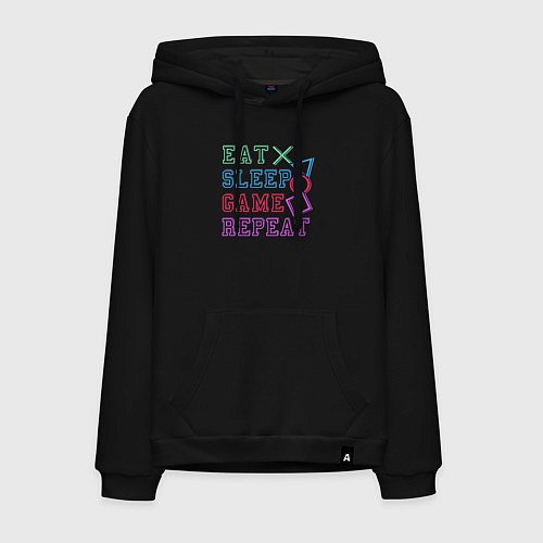 Мужская толстовка-худи Eat play sleep repeat lettering / Черный – фото 1