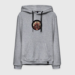 Толстовка-худи хлопковая мужская Катана и сакура в пламени, цвет: меланж