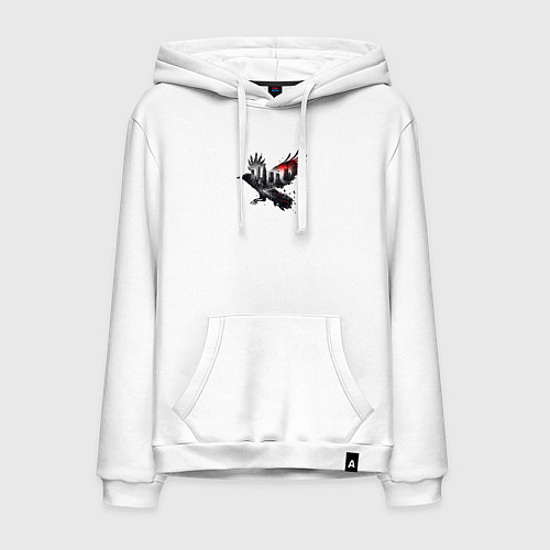Мужская толстовка-худи Черный ворон и город эффект двойной экспозиции / Белый – фото 1