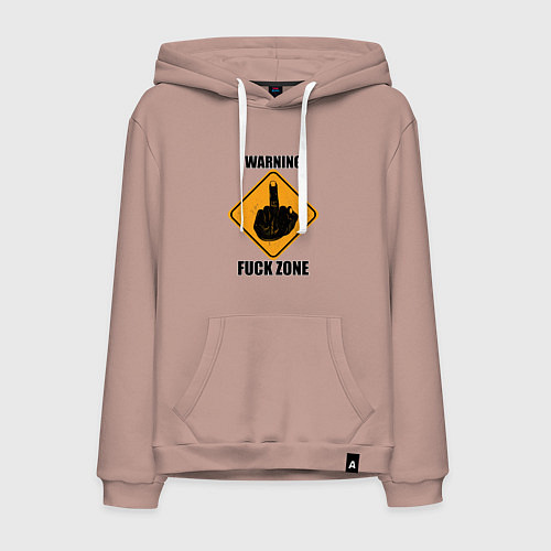 Мужская толстовка-худи Предупреждающий знак Fuck zone / Пыльно-розовый – фото 1