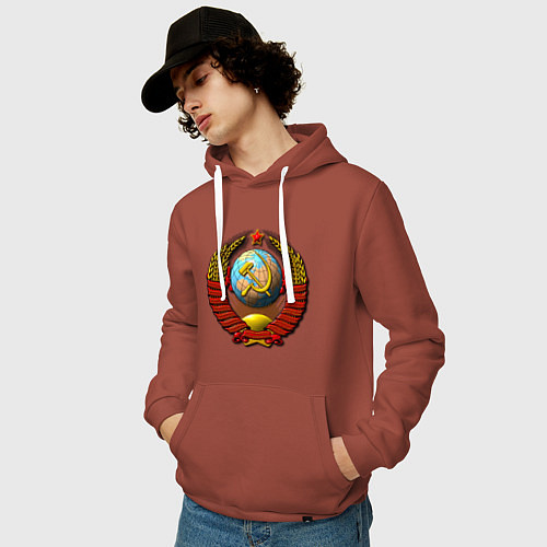 Мужская толстовка-худи Герб хорошей страны ссср / Кирпичный – фото 3