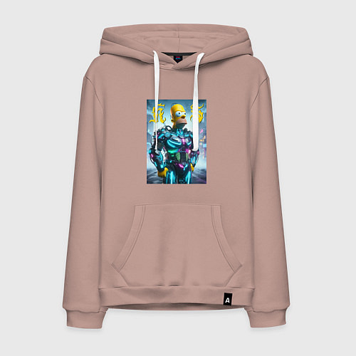 Мужская толстовка-худи Homer Simpson - neon glow ai art / Пыльно-розовый – фото 1
