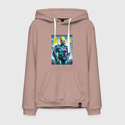 Толстовка-худи хлопковая мужская Homer Simpson - neon glow ai art, цвет: пыльно-розовый