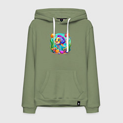 Толстовка-худи хлопковая мужская Яркий подводный мир, цвет: авокадо