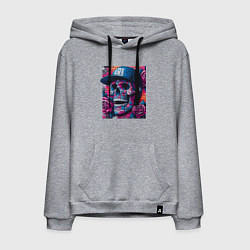 Толстовка-худи хлопковая мужская Череп в бейсболке - граффити, цвет: меланж