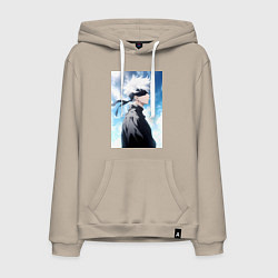 Толстовка-худи хлопковая мужская Магическая битва Сатору Годзё в повязке, цвет: миндальный