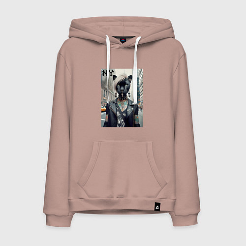 Мужская толстовка-худи Молодая пантера - модница из Нью-Йорка / Пыльно-розовый – фото 1