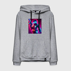 Толстовка-худи хлопковая мужская Minecraft and cyberpunk collaboration - neon glow, цвет: меланж