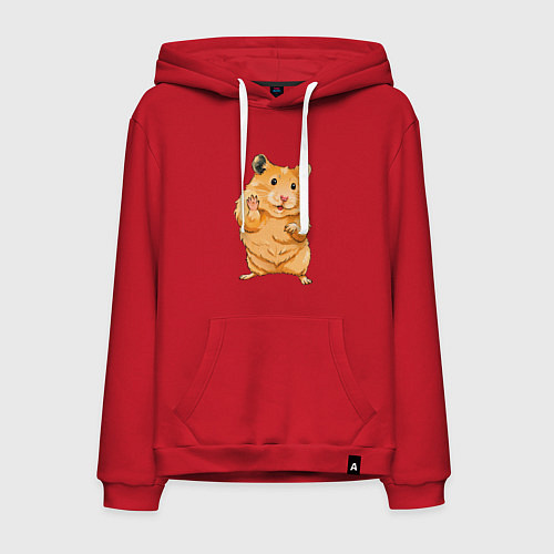 Мужская толстовка-худи Милый хомяк машет лапкой / Красный – фото 1