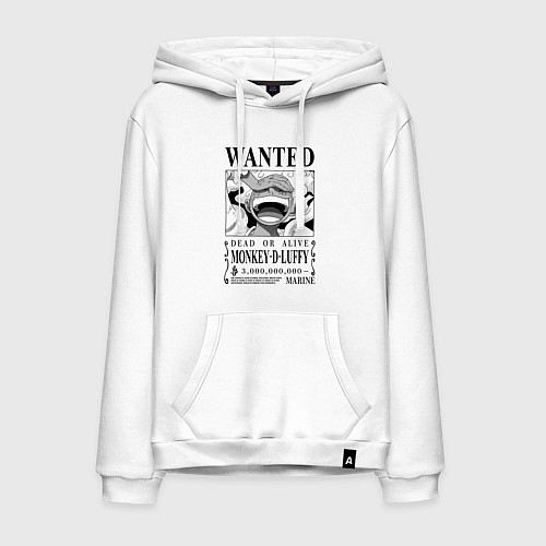 Мужская толстовка-худи Монки Д Луффи - листовка разыскивается / Белый – фото 1