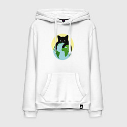 Мужская толстовка-худи Котик, обнимающий землю в космосе
