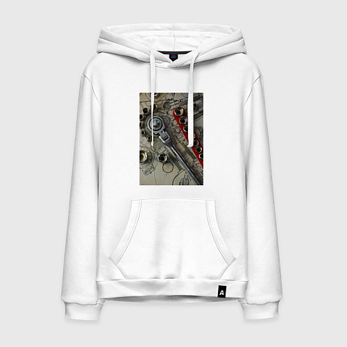 Мужская толстовка-худи Трещотка ключ и чертеж / Белый – фото 1