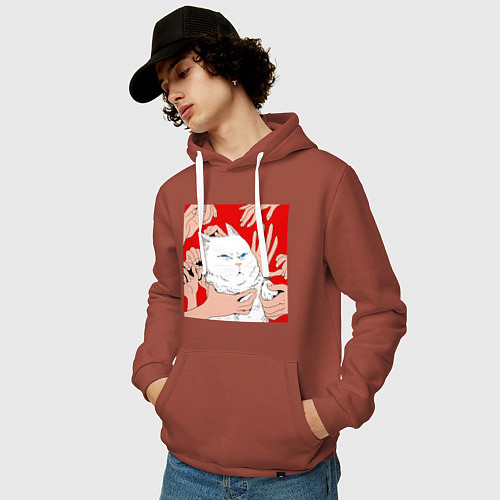 Мужская толстовка-худи Измученный кот и руки / Кирпичный – фото 3
