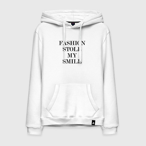 Мужская толстовка-худи Надпись на английском: мода украла мою улыбку / Белый – фото 1