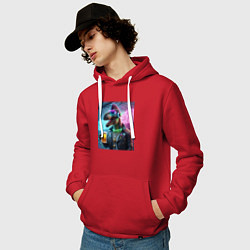 Толстовка-худи хлопковая мужская Dinosaur dude with a beer mug wearing headphones a, цвет: красный — фото 2