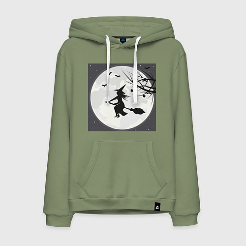 Мужская толстовка-худи Ведьма в полнолуние летит на шабаш / Авокадо – фото 1
