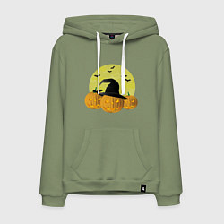 Толстовка-худи хлопковая мужская Зловещие тыквы, цвет: авокадо