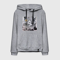 Толстовка-худи хлопковая мужская Лицо в абстракционистском стиле и животные, цвет: меланж