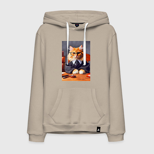 Мужская толстовка-худи Рыжий кот адвокат - нейроарт / Миндальный – фото 1