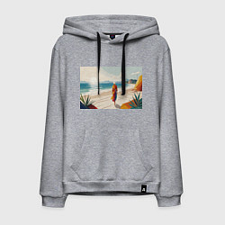 Мужская толстовка-худи Летний пейзаж с женщиной на пляже
