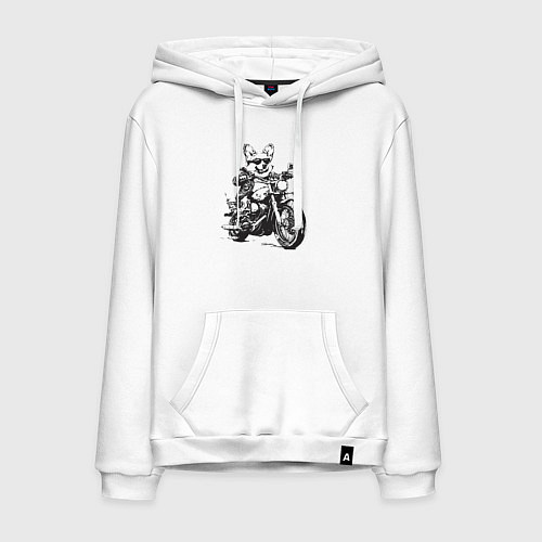 Мужская толстовка-худи Корги байкер на мотоцикле чоппере / Белый – фото 1