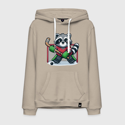 Мужская толстовка-худи Енот хоккеист вратарь / Миндальный – фото 1