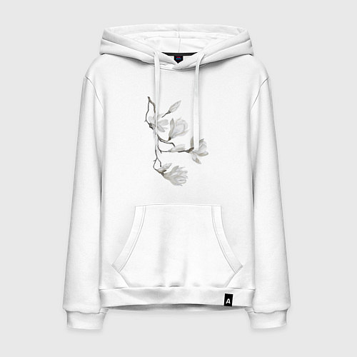 Мужская толстовка-худи Цветы акварелью ветки магнолии / Белый – фото 1
