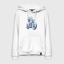 Толстовка-худи хлопковая мужская Шпиц байкер на мотоцикле на чоппере померанец, цвет: белый