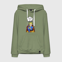 Толстовка-худи хлопковая мужская Vault boy in the fire, цвет: авокадо