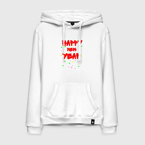 Мужская толстовка-худи Happy New Year ярко-красным / Белый – фото 1