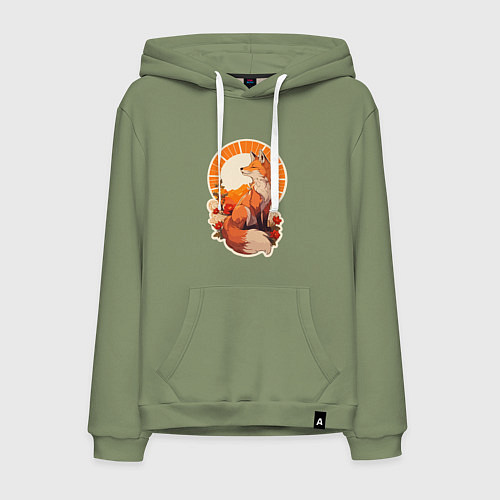 Мужская толстовка-худи Лиса и солнце в японском стиле / Авокадо – фото 1