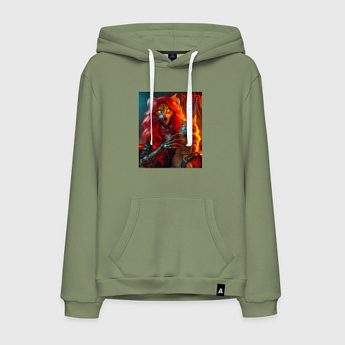 Мужская толстовка-худи Ведьма с рыжим котом - хэллоуин / Авокадо – фото 1