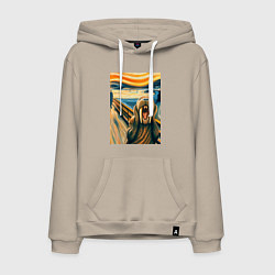 Толстовка-худи хлопковая мужская Морж кричит на картине Эдварда Мунка - мем искусст, цвет: миндальный