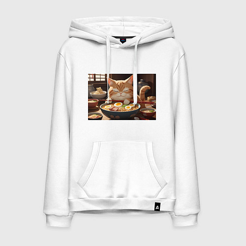 Мужская толстовка-худи Кот обожает рамен / Белый – фото 1