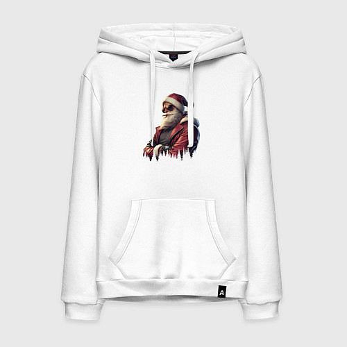 Мужская толстовка-худи Крутой брутальный Дед Мороз / Белый – фото 1