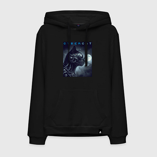Мужская толстовка-худи Cyber black cat - ai art fantasy / Черный – фото 1