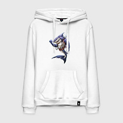 Толстовка-худи хлопковая мужская Акула - крутой ныряльщик, цвет: белый