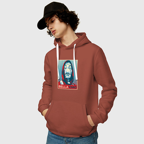 Мужская толстовка-худи Белла - чао / Кирпичный – фото 3