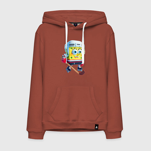 Мужская толстовка-худи Губка Боб хоккейный нападающий - нейроарт / Кирпичный – фото 1