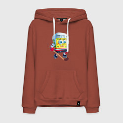 Толстовка-худи хлопковая мужская Губка Боб хоккейный нападающий - нейроарт, цвет: кирпичный